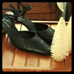 VANELI Dressy Black Leather Strappy Slingbacks